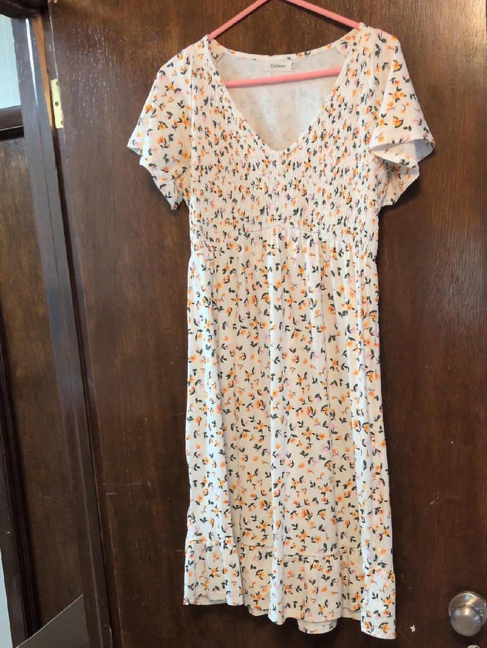 White Floral Smocked Midi Dress